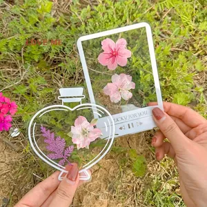 DIY transparent dried flower bookmarks in bottle shapes for craft plant specimens