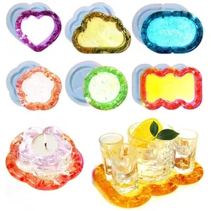 DIY crystal epoxy resin tray silicone molds in various shapes like heart cloud and flower
