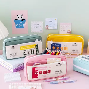 Estuche de Lona de Gran Capacidad Cremallera de Doble Capa Organizador de Papelería Bolsa de Lápices para Estudiantes