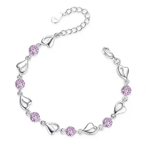 Elegante S925 sterling zilveren hartarmband met schitterende paarse zirkonia steentjes