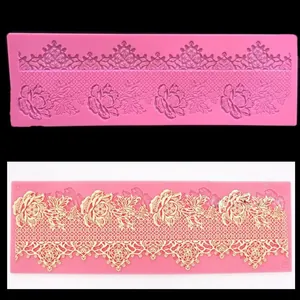 Detailed view of intricate rose lace fondant silicone mold for cake decoration
