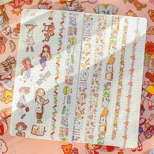 Cute cartoon PET stickers and washi tape set for creative DIY planner and journal decoration