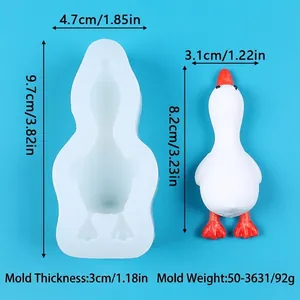 Detaillierte Größenangabe für die Enten-Silikonform und das fertige Entenmodell.
