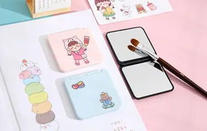 Cute portable double-sided makeup mirror with cartoon characters for students daily use
