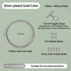 Vista detallada del kit de joyería DIY con alambre de acero de 0,4 mm, cierre OT y cuentas