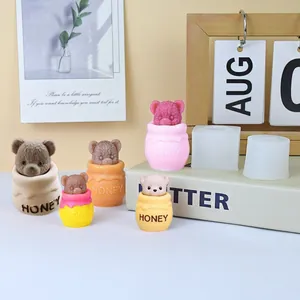 3D Teddy Bear Honey Pot Silicone Mold Cute Bear Head DIY Candle Aromatherapy Plaster Soap Resin Making Mold Korean Ins Style