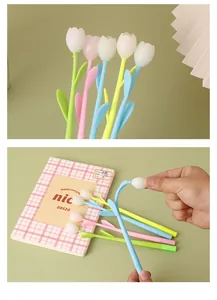 Close-up detail showing the flexible silicone stem and soft flower head of tulip-shaped pen
