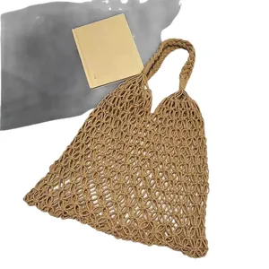 Bolso grande de paja tejido a mano para mujer, bolso playero de verano con diseño de malla