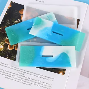 Rectangular ocean wave resin pieces and DIY silicone molds for desk decor
