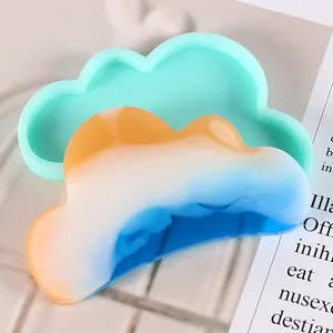 Cloud-shaped mirror silicone mold and finished gradient resin piece for DIY hairpin making