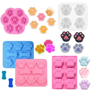 Molde de Silicona con Forma de Pata de Gato y Hueso para Velas DIY Jabón Gelatina Pudín Mousse Pastel Herramienta de Repostería