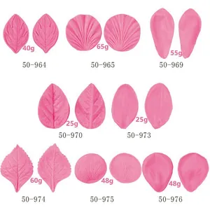 Macro view of leaf and petal silicone molds with weight and model codes
