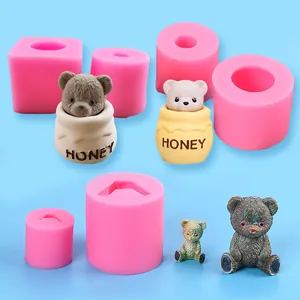 Creative teddy bear honey pot silicone mold for DIY 3D aromatherapy candle making