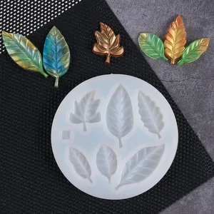 Detail view of silicone leaf mold showing six unique cavity shapes for DIY crafts
