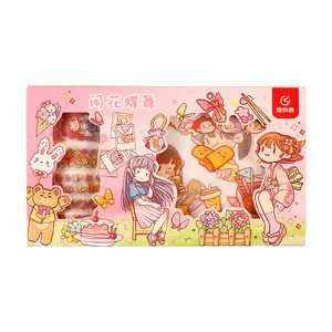 Cute cartoon PET sticker and washi tape gift box set for DIY creative journaling