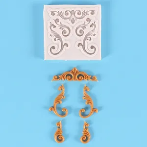 Vue détaillée d'un moule en silicone vintage européen avec des reliefs en fondant doré
