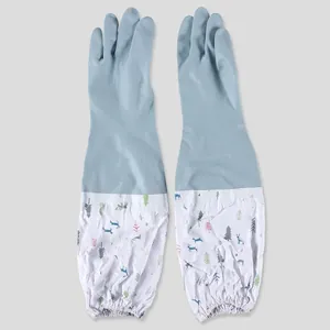 Long waterproof silicone dishwashing gloves with decorative deer pattern sleeves