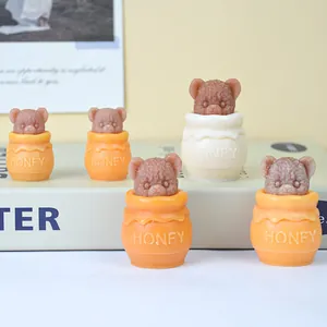 Cute teddy bear head in honey pot shaped 3D aromatic candle decor for home interior