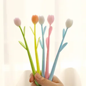 Creative tulip-shaped silicone gel pens with light-sensitive color-changing flower design.