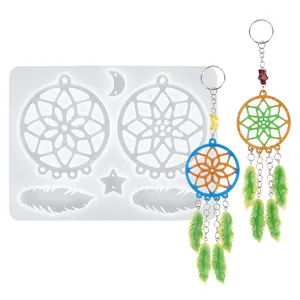Dreamcatcher resin mold kit with silicone mold and finished colorful resin keychains