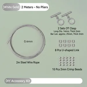 Kit de bricolaje de joyería con cable de acero, cierres OT, hebillas en U y cuentas