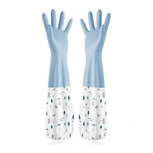 Premium long waterproof silicone dishwashing gloves with decorative forest pattern