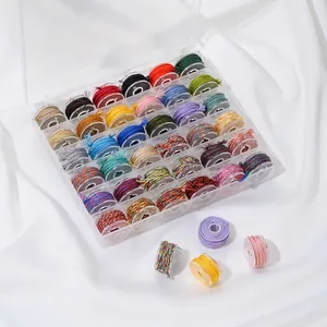 Detailansicht von 36 bunten Baumwollgarnspulen in einer transparenten Box für DIY-Schmuck