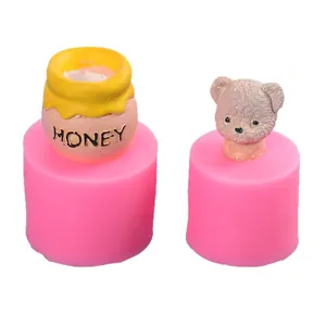 Cute teddy bear head and honey pot silicone mold set for 3D scented candles and crafts