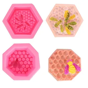 Molde de silicona 3D de abeja y panal para jabones, velas y decoración de pasteles DIY