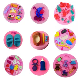 Baby Theme Silicone Mold For Cake Decorating Resin Plaster Craft Stroller Bottle Shoes Carousel Shape DIY Fondant Mold