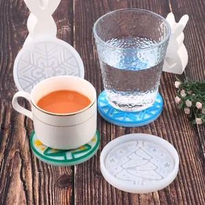 Detailed close-up showing DIY Christmas snowflake and tree resin silicone coaster molds