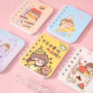 Cute cartoon mini spiral notebooks with colorful pocket-size designs for students.
