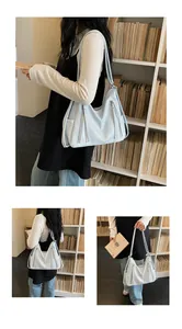 Multiple views of a stylish light blue large capacity faux leather hobo bag for women