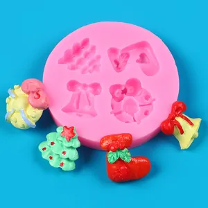 Molde de silicona navideño para fondant con formas de árbol, campana y calcetín para DIY