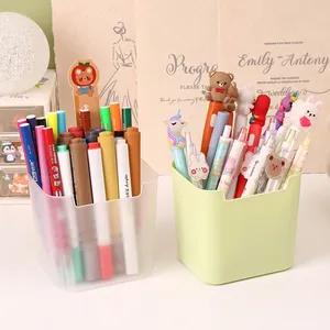 Large capacity plastic desk organizers in translucent and pastel green filled with stationery