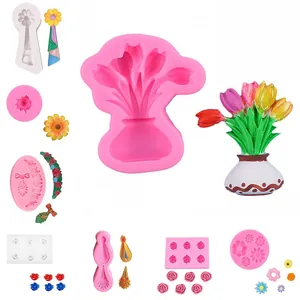 Stampo in Silicone DIY a Forma di Rosa Girasole Tulipano Vaso per Decorazione Torte Fondente Cioccolato Sapone Artigianato in Resina