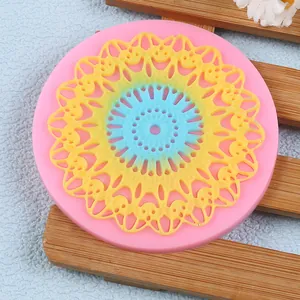 Macro view of intricate lace pattern silicone mold for fondant cake decorating DIY