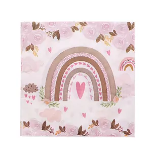Papierservietten im Boho-Regenbogen-Stil mit floralen Rosen für Kindergeburtstagsfeiern