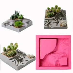 Stampo in Silicone per Scale Quadrate per Fioriera in Cemento Paesaggio Succulente Cottura Torte Fai da Te