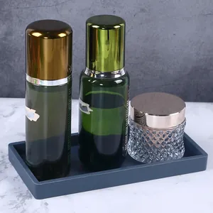 Premium dark blue silicone vanity tray organizer for jewelry and skincare bottles