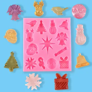 Christmas silicone mold set featuring tree, snowflake and bell shapes for cake decoration