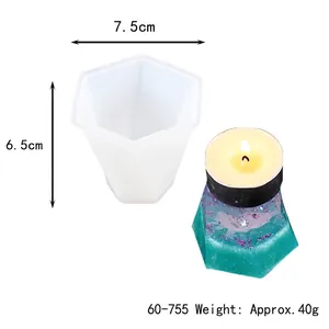 Close-up of a 7.5cm hexagonal silicone mold for DIY epoxy resin candles and finished product