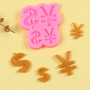 Detail view of pink silicone mold with currency symbol $ and ¥ resin casting crafts