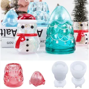 DIY Christmas resin molds set featuring 3D snowman and holiday tree silicone designs for crafting
