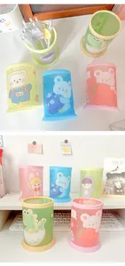 Ensemble de porte-crayons pliants ronds à motifs de dessins animés pour bureau
