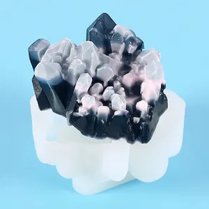 Detail view of crystal cluster silicone mold with finished resin piece