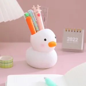 Simpatico Portapenne a Forma di Anatra in Cartone Animato Scatola di Immagazzinaggio per Cancelleria da Scrivania in Plastica Vinile