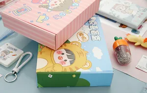 Close-up of cute cartoon stationery surprise blind box gift sets for kids gift.