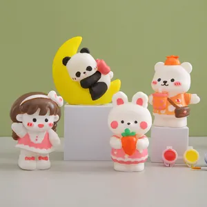 Coffret créatif de poupées à peindre en vinyle avec panda, lapin et ours pour enfants