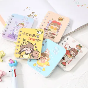 Set of five mini cartoon spiral notebooks with cute girl illustrations in pastel colors